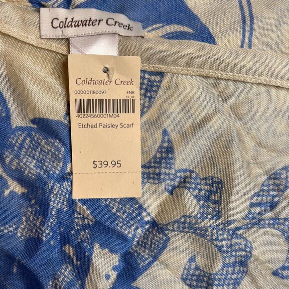 Coldwater Creek Etched‎ Paisley Scarf Cream and Blue NWT - Picture 2 of 5